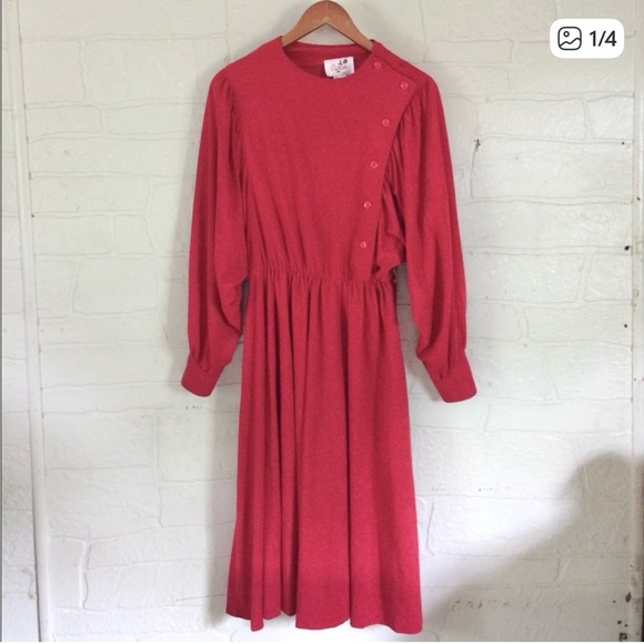 Caron Dresses & Skirts - Red Dress Vintage Long Puff Sleeve 80s 10